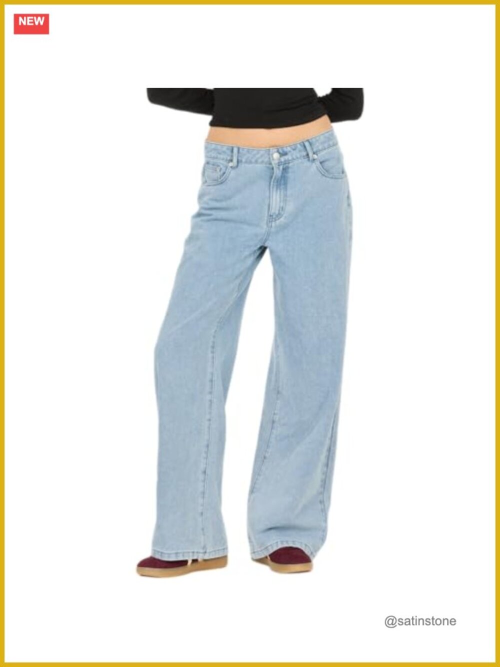 High-Rise Wide-Leg Jeans Relaxed Fit Light Wash Cotton Blend 5-Pocket